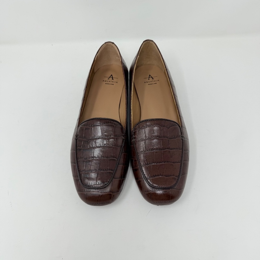 New Aquatalia Judie Luxe Croc Embossed Flat In Brown Sz 7 - Picture 10 of 15